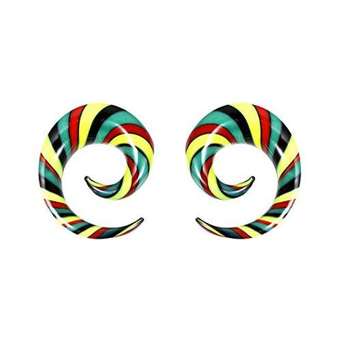 BodyJ4You 2PC Glass Ear Tapers Plugs 6G-14mm Rasta Flag Multicolor Spiral Gauges Piercing Set - BodyJ4you