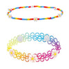 BodyJ4You 2PC Tattoo Choker Necklace Set - 90s Accessories Women Teen Girls Kids - Rainbow Daisy Flower Boho Glass Beads - Summer Style Gift Idea - BodyJ4you