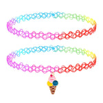 BodyJ4You 2PC Tattoo Choker Necklace Set - 90s Accessories Women Teen Girls - Pink Yellow Green Scoop Ice Cream Scone Pendant - Back To School Style Gift Idea - BodyJ4you