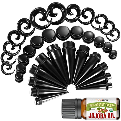 BodyJ4You 36PC Ear Stretching Kit - 00G-20mm Big Gauges - Aftercare Jojoba Oil - Multicolor Acrylic No Flare Plugs Tapers Heavy Weights Spirals - Stretchers Expanders Eyelets - BodyJ4you