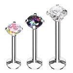 BodyJ4You 3PC Labret Stud Tragus Earring Set 16G Steel Clear Aurora CZ Crystal Helix Monroe Cartilage - BodyJ4you