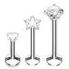 BodyJ4You 3PC Labret Stud Tragus Earring Set 16G Steel Clear Star Heart CZ Crystal Helix Monroe Cartilage - BodyJ4you