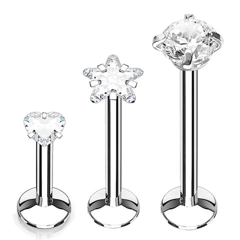 BodyJ4You 3PC Labret Stud Tragus Earring Set 16G Steel Clear Star Heart CZ Crystal Helix Monroe Cartilage - BodyJ4you