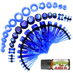 BodyJ4You 48PC Ear Stretching Kit 14G-00G - Aftercare Jojoba Oil - Marble Blue Acrylic Plugs Gauge Tapers Silicone Tunnels - Lightweight Expanders Men Women - BodyJ4you