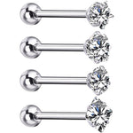 BodyJ4You 4PCS Clear CZ Tongue Rings Set Surgical Steel 14G Straight Piercing Barbells Body Jewelry - BodyJ4you