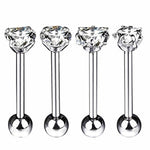 BodyJ4You 4PCS Clear CZ Tongue Rings Set Surgical Steel 14G Straight Piercing Barbells Body Jewelry - BodyJ4you