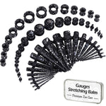 BodyJ4You 50PC Gauges Kit Ear Stretch Aftercare Balm 14G-12MM Black White Splatter Tunnel Plug Taper - BodyJ4you