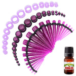 BodyJ4You 50PC Gauges Kit Ear Stretching Aftercare Jojoba Oil Wax | Flexible Tunnel Plugs Expander Tapers | 14G-12mm | Dark Purple Glitter Silicone Acrylic Plastic | Natural Recovery Solution - BodyJ4you