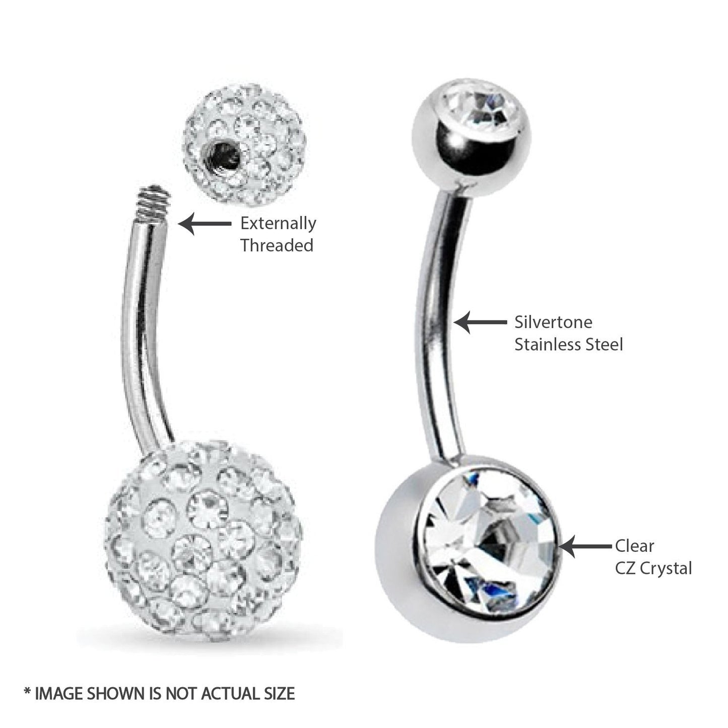 BodyJ4You 5PC Belly Button Rings 14G Stainless Steel CZ Girl Women Navel 5 Replacement Balls Pack - BodyJ4you