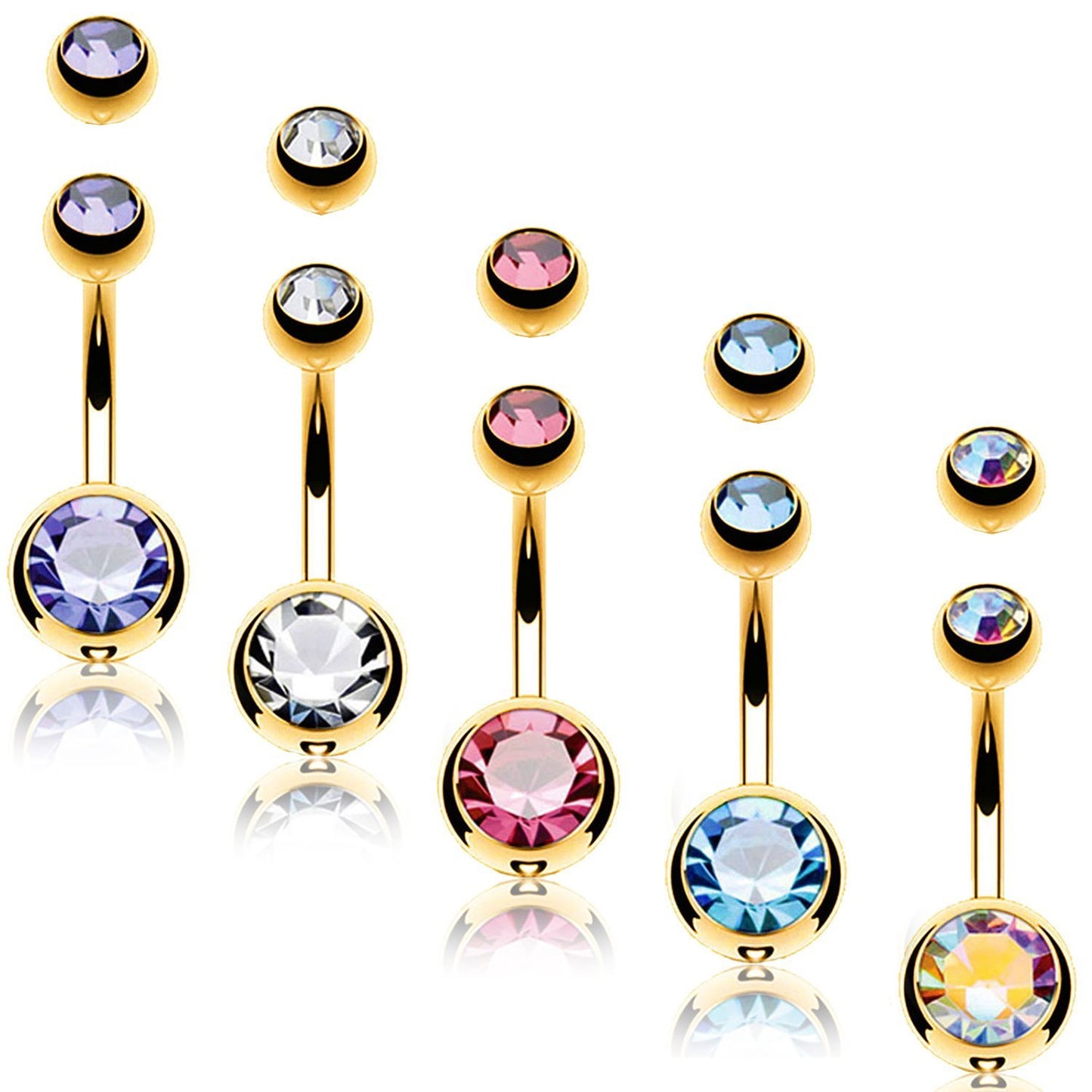 BodyJ4You 5PC Belly Button Rings 14G Stainless Steel CZ Girl Women Navel 5 Replacement Balls Pack - BodyJ4you