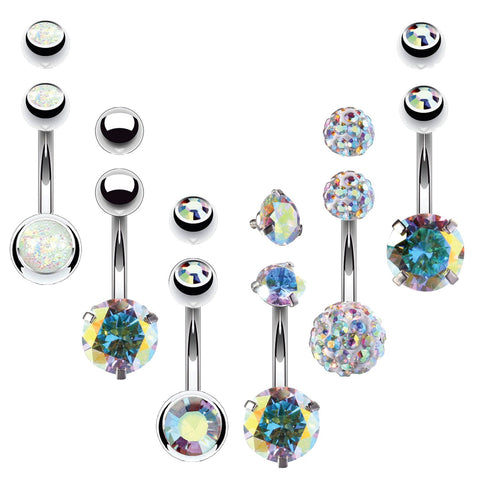 BodyJ4You 6PC Belly Button Rings 14G Steel CZ Created Opal Navel