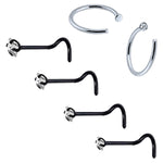 BodyJ4You 6PCS Nose Screw Stud 20G Stainless Steel Nose Hoop Ring Piercing Jewelry (0.8mm) - BodyJ4you