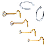 BodyJ4You 6PCS Nose Screw Stud 20G Stainless Steel Nose Hoop Ring Piercing Jewelry (0.8mm) - BodyJ4you