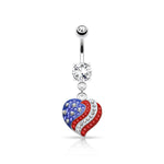 BodyJ4You Belly Button Ring American Flag Heart Patriot Day Celebration 14G Navel Banana Bar Piercing - BodyJ4you