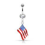 BodyJ4You Belly Button Ring American Flag Independence Day Celebration 14G Navel Banana Bar Piercing - BodyJ4you