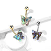 BodyJ4You Belly Button Ring Butterfly Multicolor Iridescent Green Aqua Blue 14G Navel Barbell Bar Goldtone Steel Jewelry - BodyJ4you