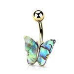 BodyJ4You Belly Button Ring Butterfly Multicolor Iridescent Green Aqua Blue 14G Navel Barbell Bar Goldtone Steel Jewelry - BodyJ4you