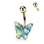 BodyJ4You Belly Button Ring Butterfly Multicolor Iridescent Green Aqua Blue 14G Navel Barbell Bar Goldtone Steel Jewelry - BodyJ4you