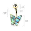 BodyJ4You Belly Button Ring Butterfly Multicolor Iridescent Green Aqua Blue 14G Navel Barbell Bar Goldtone Steel Jewelry - BodyJ4you
