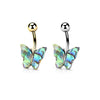 BodyJ4You Belly Button Ring Butterfly Multicolor Iridescent Green Aqua Blue 14G Navel Barbell Bar Goldtone Steel Jewelry - BodyJ4you