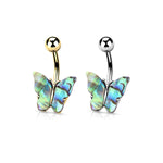 BodyJ4You Belly Button Ring Butterfly Multicolor Iridescent Green Aqua Blue 14G Navel Barbell Bar Goldtone Steel Jewelry - BodyJ4you