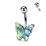 BodyJ4You Belly Button Ring Butterfly Multicolor Iridescent Green Aqua Blue 14G Navel Barbell Bar Surgical Steel Jewelry - BodyJ4you