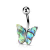 BodyJ4You Belly Button Ring Butterfly Multicolor Iridescent Green Aqua Blue 14G Navel Barbell Bar Surgical Steel Jewelry - BodyJ4you