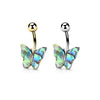 BodyJ4You Belly Button Ring Butterfly Multicolor Iridescent Green Aqua Blue 14G Navel Barbell Bar Surgical Steel Jewelry - BodyJ4you