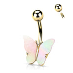 BodyJ4You Belly Button Ring Butterfly Multicolor Iridescent Pink Green Purple 14G Navel Barbell Bar Goldtone Steel Jewelry - BodyJ4you