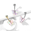 BodyJ4You Belly Button Ring Butterfly Multicolor Iridescent Pink Green Purple 14G Navel Barbell Bar Surgical Steel Jewelry - BodyJ4you