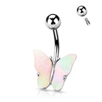 BodyJ4You Belly Button Ring Butterfly Multicolor Iridescent Pink Green Purple 14G Navel Barbell Bar Surgical Steel Jewelry - BodyJ4you