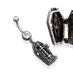 BodyJ4You Belly Button Ring Casket Coffin Skeleton Spooky Halloween 14G Surgical Steel Dangle Curved Bar - BodyJ4you