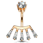 BodyJ4You Belly Button Ring Crown Set CZ Rose Goldtone Steel 14G Girl Woman Navel Body Piercing - BodyJ4you