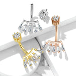 BodyJ4You Belly Button Ring Crown Set CZ Rose Goldtone Steel 14G Girl Woman Navel Body Piercing - BodyJ4you