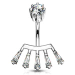 BodyJ4You Belly Button Ring Crown Set CZ Rose Goldtone Steel 14G Girl Woman Navel Body Piercing - BodyJ4you