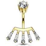 BodyJ4You Belly Button Ring Crown Set CZ Rose Goldtone Steel 14G Girl Woman Navel Body Piercing - BodyJ4you