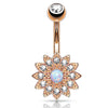 BodyJ4You Belly Button Ring Flower Paved CZ Crystal 14G Navel Banana Steel Curved Bar Body Piercing - BodyJ4you
