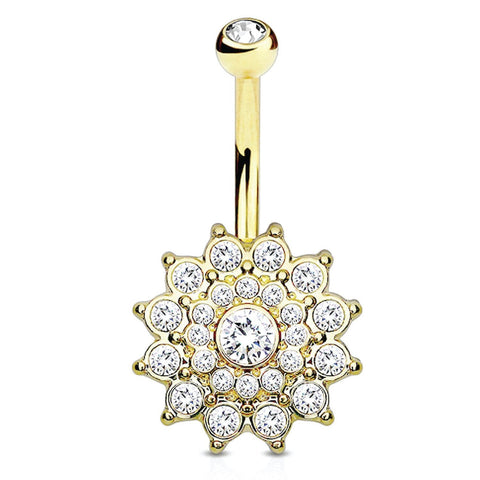 Belly Button Ring Flower Paved CZ Crystal 14G Navel Banana Steel Curve ...