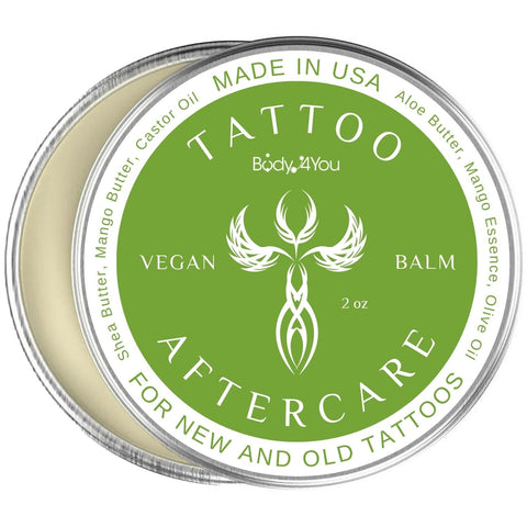BodyJ4You Tattoo Aftercare Balm - New Tattoo Healing Cream Moisturizer - Old Tattoo Lotion Revive Inked Skin Enhancing Color - Soothing Butter Tattoo Protection Natural Vegan - Tin 2oz (56g) - BodyJ4you