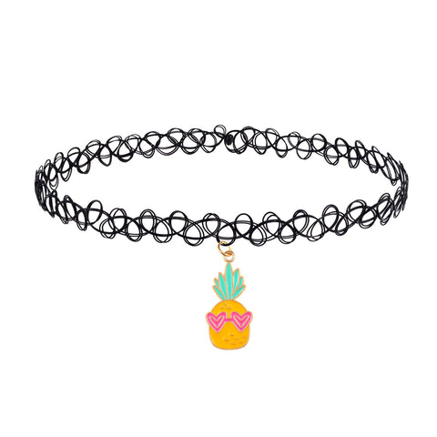 BodyJ4You 2PC Tattoo Choker Necklace Set - 90s Accessories Women Teen Girls Kids - Crazy Pineapple Pendant Charm - Summer Style Gift Idea