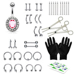 36PC PRO Piercing Kit Stainless Steel 14G 16G Belly Ring Tongue Nipple Nose Jewelry