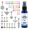 65 Belly Button Rings Dangle Barbells Aftercare Saline Spray 14G Acrylic Bioflex Steel CZ Navel