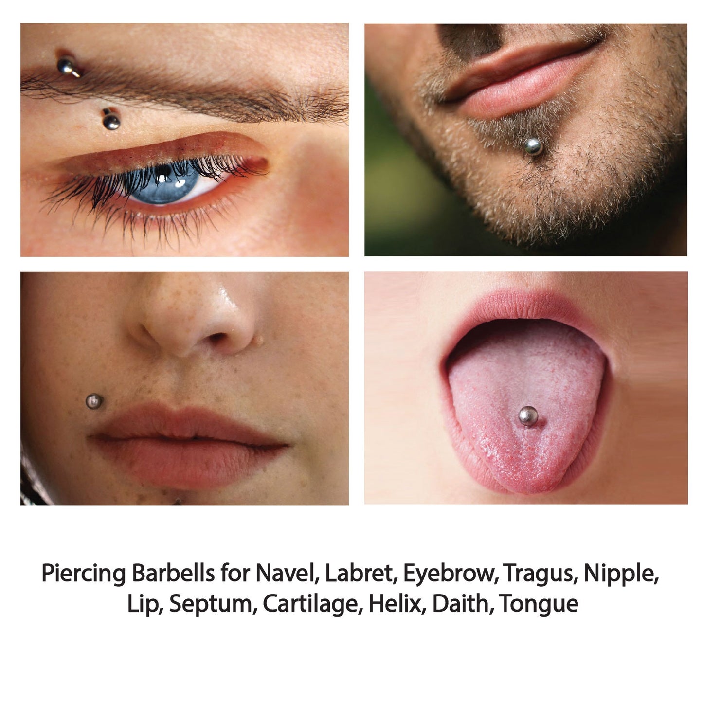 36PC Piercing Kit Stainless Steel 14G 16G Belly Ring Tongue Tragus Eyebrow Nipple Lip Nose