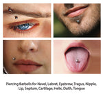 36PC Piercing Kit Stainless Steel 14G 16G Belly Ring Tongue Tragus Eyebrow Nipple Lip Nose