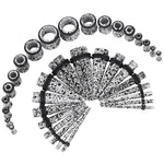 BodyJ4You 36PC Gauges Kit Ear Lobe Stretching Set | Single Flare Tunnel Plugs Expander Tapers | 14G-00G White Black Splatter Steel Body Jewelry