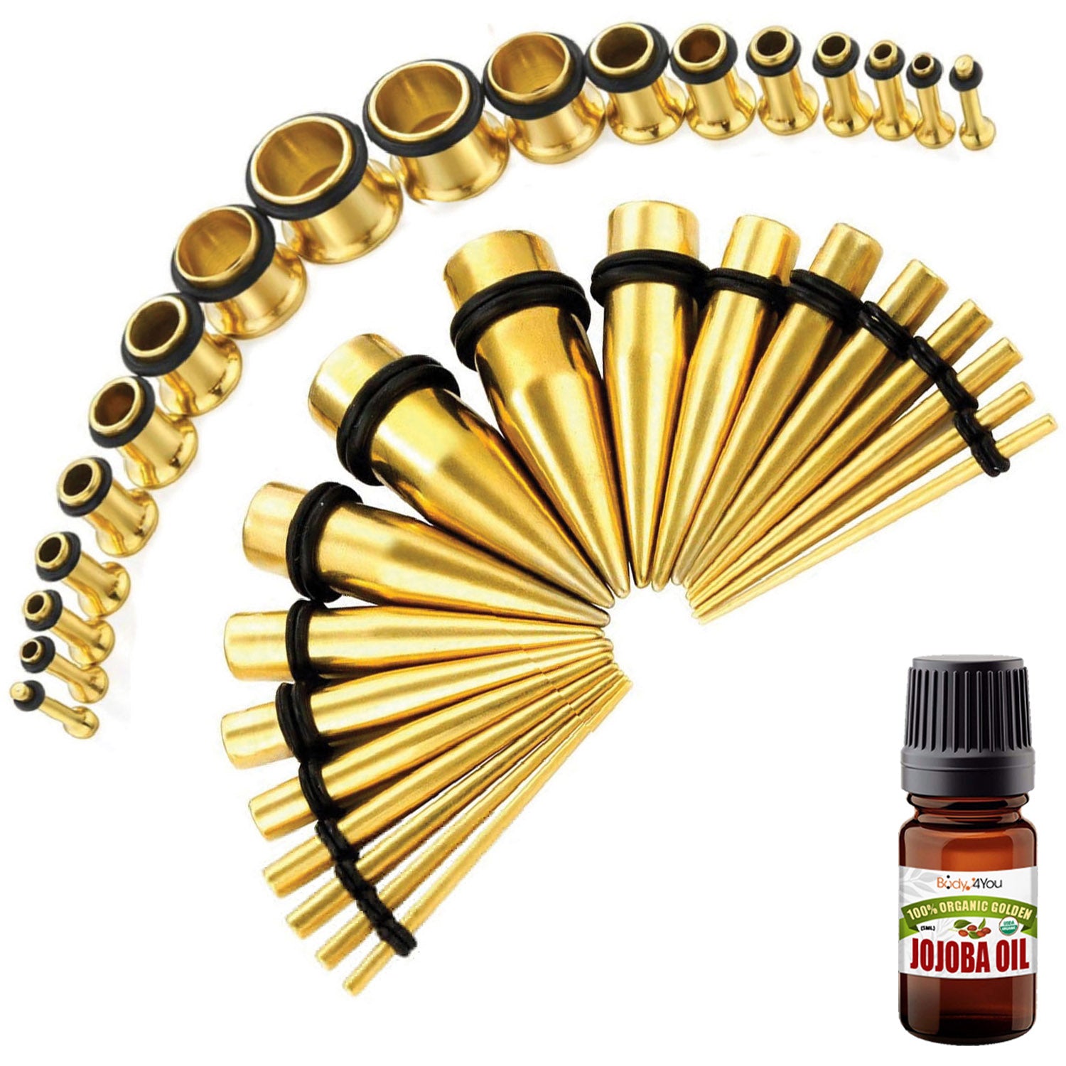 37PC Ear Stretching Kit (14G-00G) + Jojoba Oil