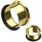 Ear Tunnel Plugs Single Flare Gauges 25MM-14G Goldtone Flesh Earrings Stretching Jewelry - BodyJ4you