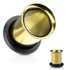Ear Tunnel Plugs Single Flare Gauges 25MM-14G Goldtone Flesh Earrings Stretching Jewelry - BodyJ4you