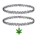 BodyJ4You 2PC Tattoo Choker Necklace Set - 90s Accessories Women Teen Girls Kids - Green Leaf Pendant Charm - Summer Style Gift Idea