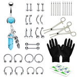 36PC PRO Piercing Kit Stainless Steel 14G 16G Belly Ring Tongue Nipple Nose Jewelry